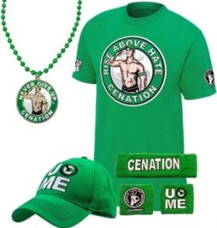 John Cena Mens Green Cenation Costume T shirt Baseball Hat Headband Wristband   XXL Clothing