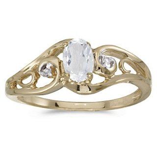 14k Yellow Gold Oval White Topaz And Diamond Ring Jewelry