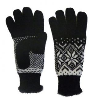 Isotoner Womens Black & White Knit Chenille Snowflake Knit Gloves Microluxe Cold Weather Gloves