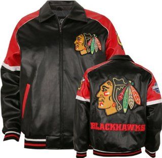 Chicago Blackhawks Varsity Faux Leather Jacket  Outerwear Jackets  Sports & Outdoors