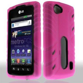 LG Optimus M+ / Plus / MS695 MS 695 Hybrid Armor Black Hard Case and Hot Pink Silicone Skin Dual Combo 2 in 1 Snap On Protective Cover Cell Phone Cell Phones & Accessories