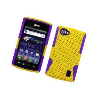 LG Optimus M+ MS695 Purple Yellow Mesh Hard Soft Gel Dual Layer Cover Case Cell Phones & Accessories