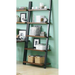 Leaning Bookcase with Java Oak Shelves in Powder Coated Black