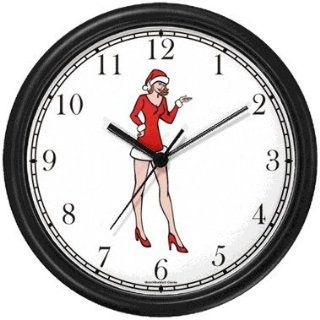 Beautiful Woman   Santa Claus Helper, Girlfriend, Wife or Daughter Christmas Theme Wall Clock by WatchBuddy Timepieces (White Frame)  