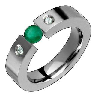 Florentina Titanium Ring with Tension Set Emerald & Diamonds Alain Raphael Jewelry