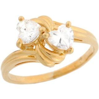 14k Yellow Gold White 1.6ct CZ Heart Promise Engagement Ladies Ring Jewelry