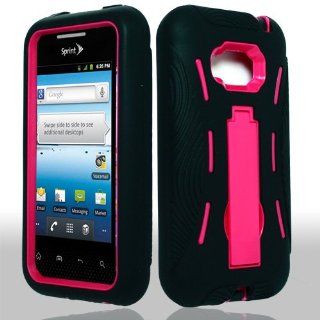 LG Optimus Elite LS696 LS 696 Hybrid Armor Hot Pink / Magenta Hard Case and Black Silicone Skin Dual Combo 2 in 1 with Kickstand / Kick Stand Snap On Protective Cover Cell Phone Cell Phones & Accessories