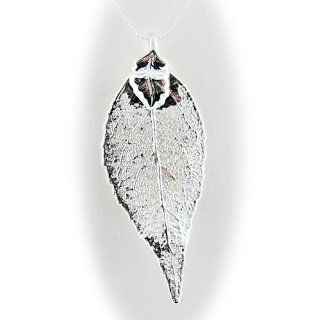Silver Plated Evergreen Real Leaf Sterling Silver Serpentine Chain 16 Inch Pendant Necklaces Jewelry