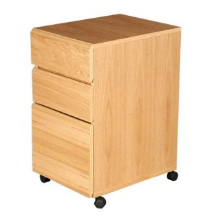 Modular Real Oak Wood Veneer Three Drawer Mobile File Cabinet