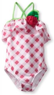 Love U Lots Girls 2 6X 1 Piece Swimsuit Gingham Check With Rose And Ruffle Fashion One Piece Swimsuits Clothing