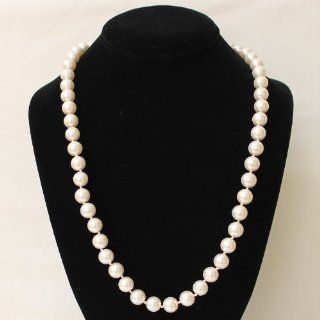 10mm 24" Hand knotted Glass Pearl Necklace Cream with Silver Tone Cap Jewelry