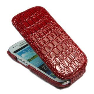 ivencase Crocodile PU Leather Flip Skin Case Cover for Samsung Galaxy S3 III Mini i8190 Red + One phone sticker + One "ivencase" Anti dust Plug Stopper Cell Phones & Accessories