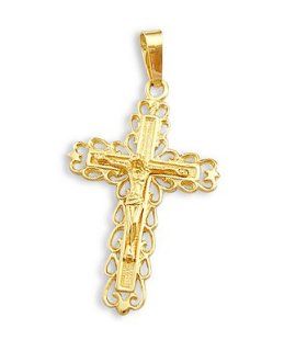 Crucifix Cross Pendant 14k Yellow Gold Jesus Fashion Charm 2.00 inch Jewel Tie Jewelry