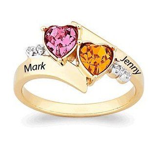 18K Gold Over Sterling Couples Birthstone Heart Name Diamond Ring Jewelry