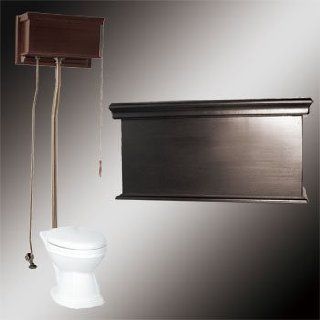 Pull Chain Toilets White Vitreous China, Dark Oak Finish Flat Tank Round Toilet L pipe  12187   One Piece Toilets  