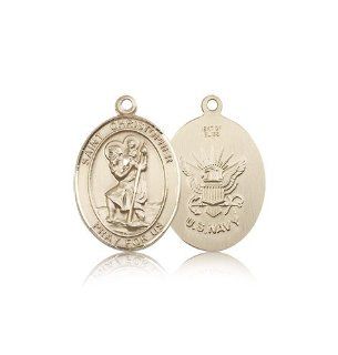 Saint Christopher / Navy Pendants   14kt Gold St. Christopher / Navy Medal Jewelry
