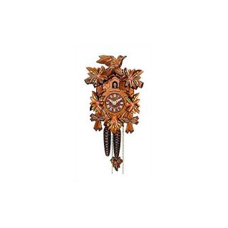Cuckoo Clock with Red Flowers and Walnut Finish