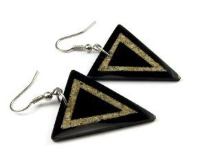Triangle Wood Disc Fashion Earrings with Golden Inner Triangle Decor Jewelry