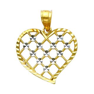 Precious Stars 14k Solid Gold Filigree Large Cut Out Slanted Heart
