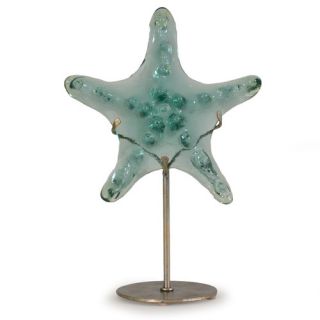 Hand Cast Glass Starfish on Metal Stand Statue
