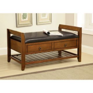 Wooden Leatherette Storage Entryway Bench