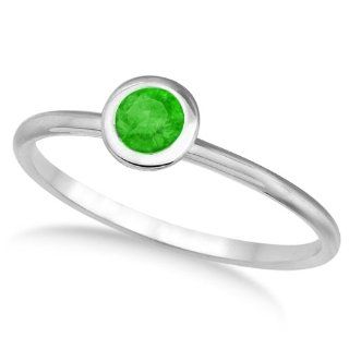 (0.65ct) Green Tsavorite Garnet Stone Bezel Set Solitaire Cocktail Right Hand Ring 14k White Gold Allurez Jewelry