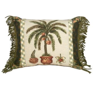 123 Creations Palm Tree 100% Wool Needlepoint Pillow with Fabric