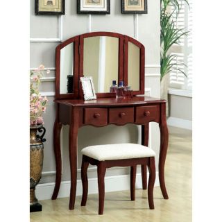 Sophisticated Vanity Set with Padded Stool and Mirror