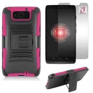 [SlickGearsTM] Heavy Duty Combat Armor Kickstand Case w/ Belt Holster for Motorola DROID MAXX XT1080M by Verizon + Premium Screen Protector Combo (Pink) Cell Phones & Accessories