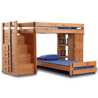 Twin Over Twin L Shaped Bunk Bed with 5 Drawer Lingerie Chest and