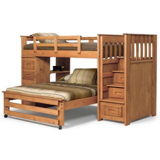 Twin over Full L Shaped Bunk Bed with Stairway and 4 Drawer End