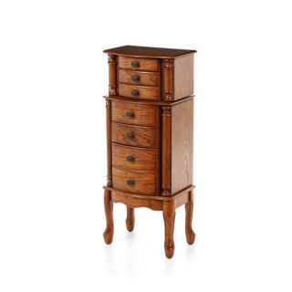 Jewelry Armoire with Four Drawers in Rich Oak