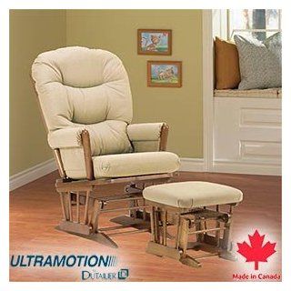 Ultramotion by Dutailier Harvest Glider & Ottoman Set Warm Natural Finish with Beige Microfiber Cushions Baby