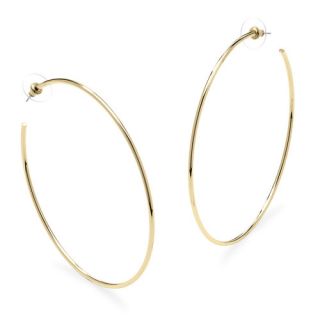 Sterling Essentials 14k Gold over Silver 49.5mm Faceted Hoop Earrings