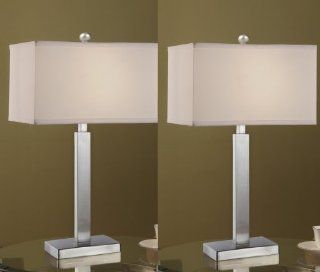 King's Brand L2602 Fabric Shade Table Lamp, Nickel Finish, Set of 2   Household Lamp Sets
