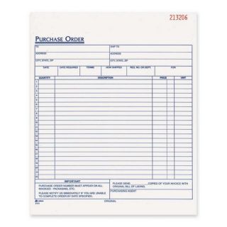 Purchase Order Book, Carbonless, 3 Part, 8 3/8x10 11/16, White