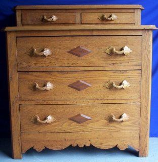 Antique Oak 5 Drawer Dresser Chest, unique pulls   Furniture