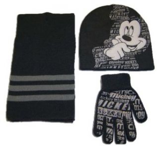 Boys Mickey Mouse Knit Short Hat, Scarf and Gloves Set (4 14) [4010] Cold Weather Accessory Sets Clothing