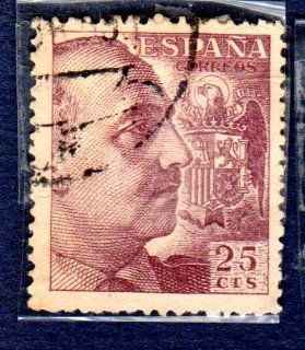 Postage Stamps Spain. One Single 25c Deep Claret Gen. Francisco Franco Stamp Dated 1940, Scott #694. 