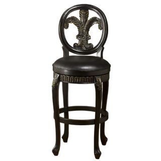 Fleur De Lis Triple Leaf Swivel Barstool in Black Honey