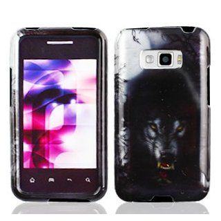 LG Optimus Elite LS696 LS 696 Silver with Black Fearsome Wolf Animal Dog Design Snap On Hard Protective Cover Case Cell Phone Cell Phones & Accessories