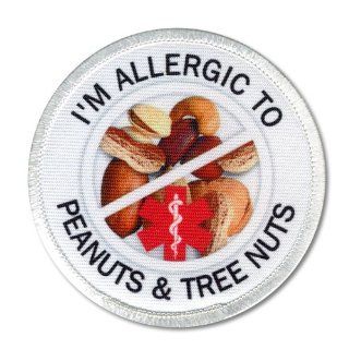 ALLERGIC TO PEANUTS & TREE NUTS Medical Alert Symbol 4 inch White Rim Sew on Patch 