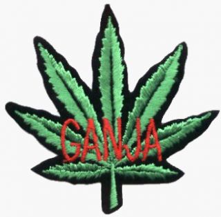 Pot Leaf with GANJA in Red Writing   Embroidered Iron On or Sew On Patch (Hemp / Marijuana / Grass) Clothing