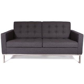 LeisureMod Modern Florence Style Loveseat Sofa in Cashmere Wool (Dark Gray)  