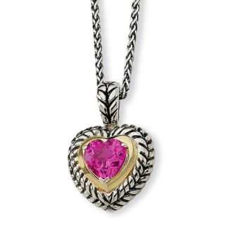 Jewelryweb Sterling Silver With 14k 8mmCreated Pink Sapphire Heart