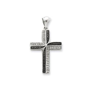 Jewelryweb Sterling Silver Black and White Diamond Cross Pendant