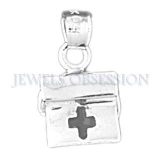 Rhodium Plated 925 Sterling Silver 3 D Medical Bag Pendant Jewelry