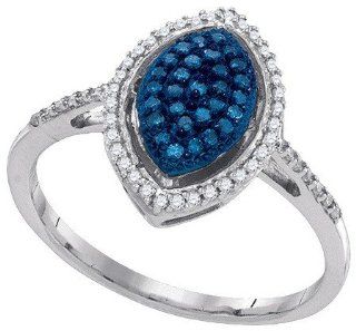 0.26 Carat (ctw) 10K White Gold Round Blue & White Diamond Ladies Fashion Cocktail Right Hand Ring 1/4 CT Jewelry