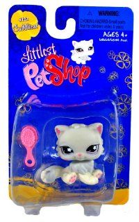 Hasbro Year 2008 Littlest Pet Shop Single Pack Cuddliest Series Bobble Head Pet Figure Set #722   GREY PERSIAN CAT with Brush Toys & Games