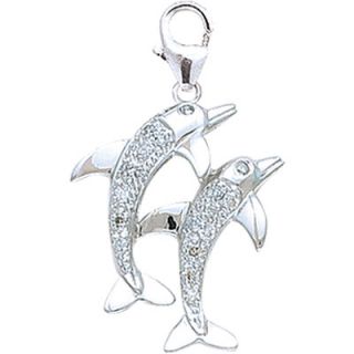 EZ Charms 14K White Gold Diamond Double Dolphin Charm